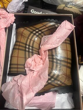 Burberry Classic Check Rubber Ankle Rain Boots in Beige/Tan